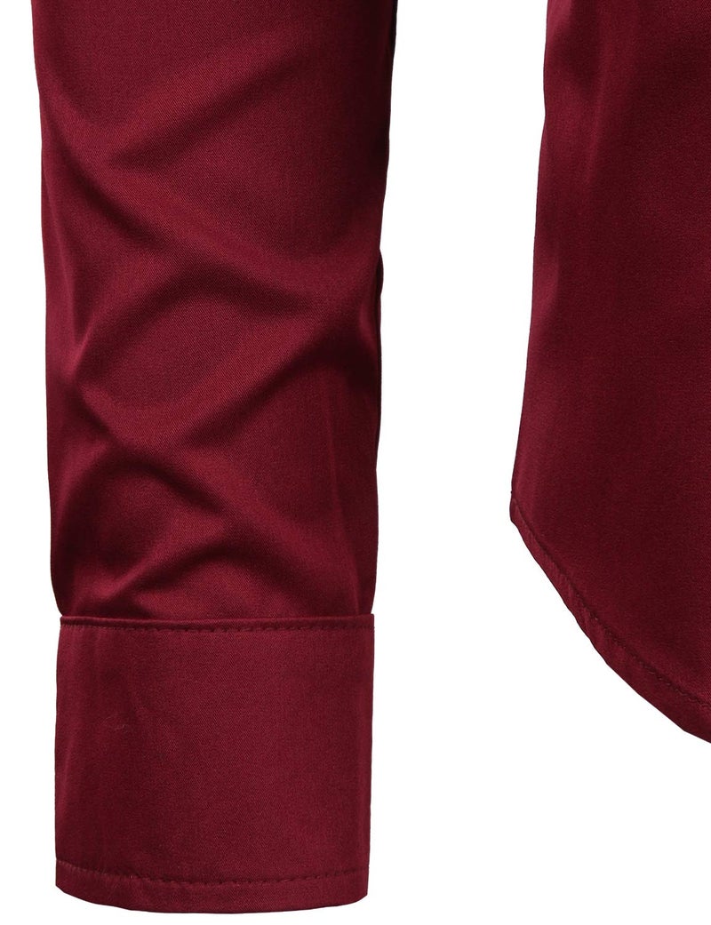 ZEROYAA Mens Hipster Design Golden Floral Embroidery Slim Fit Long Sleeve Mandarin Collar Shirts Tops ZZCL08 Burgundy Medium - Image 5